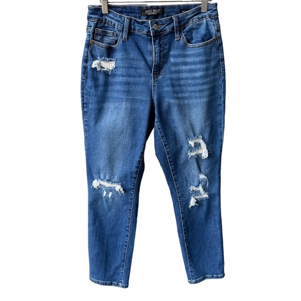 JUDY BLUE Jeans Pants Womens Size 28 Boyfriend Fit Medium Wash Denim Distressed